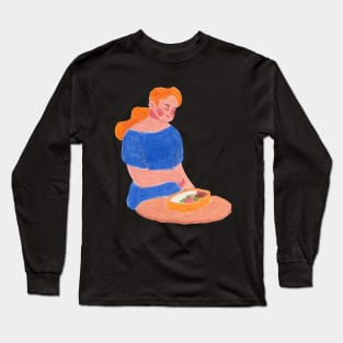 Woman eats lunch from a lunch box Long Sleeve T-Shirt